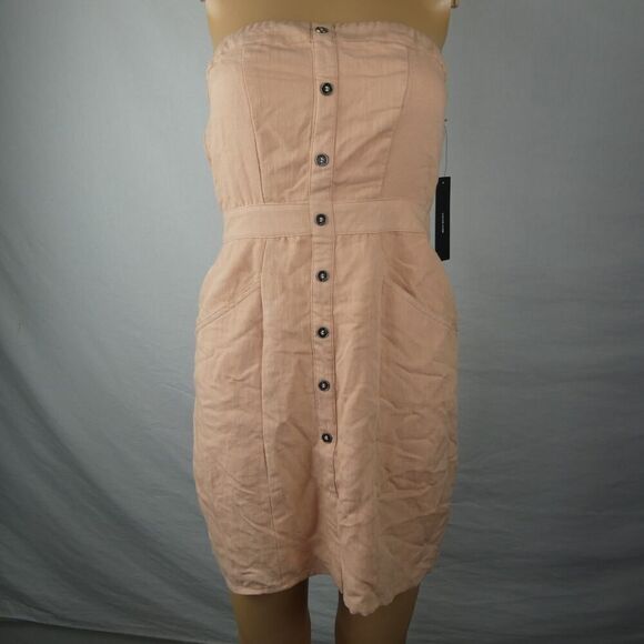 Lulus Strapless Tangerine Orange Faux Button Front Dress Small Pockets NWT New - Picture 1 of 10